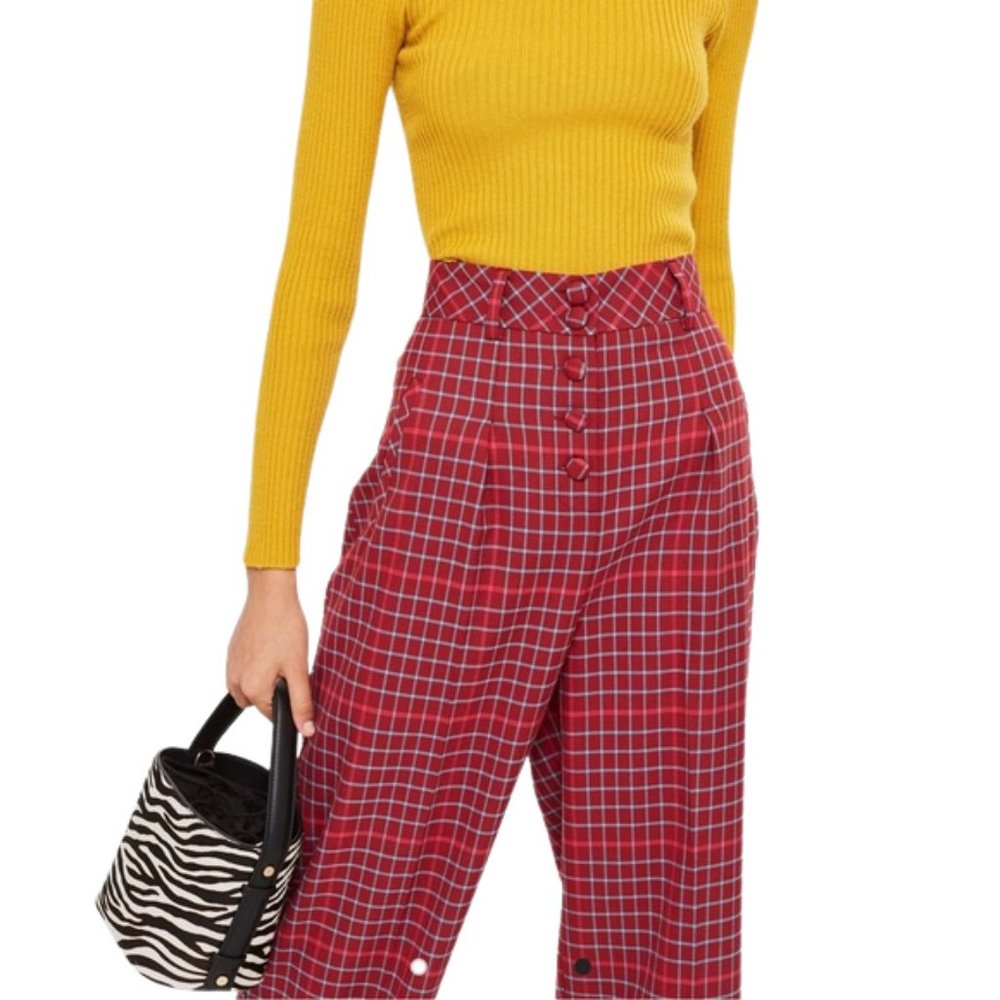 NWT Topshop Plaid High Rise Trousers Pants Size 6